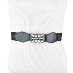 BCBG Black Floral Stretch Acrylic Rhinestone Belt